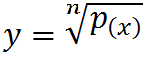 y è uguale alla radice ennesima di P con x