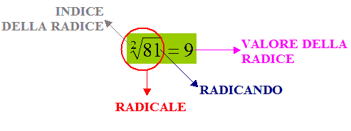 Radicale, radicando, indice della radice, valore della radice