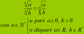 Quoziente di radicali aventi lo stesso indice